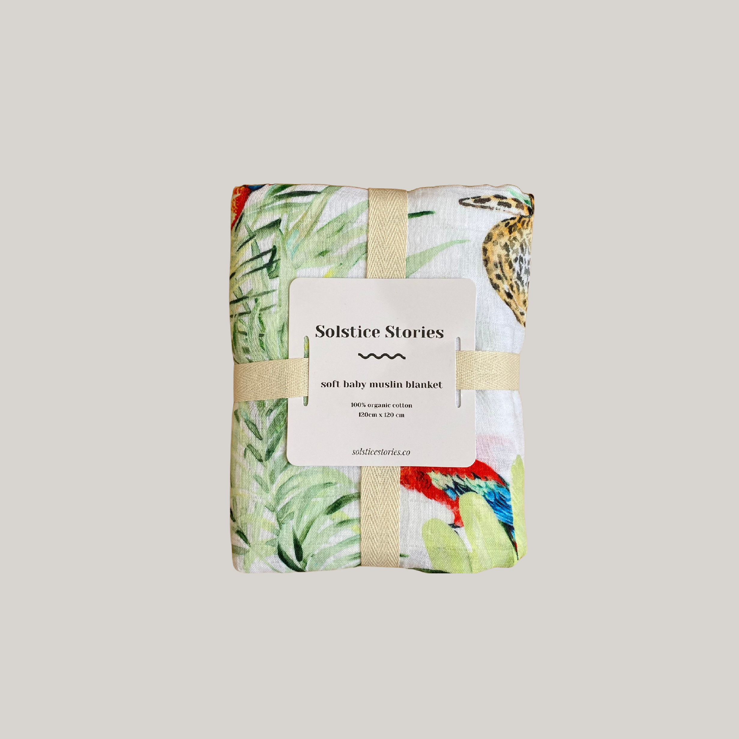 Solstice Stories Large Organic Cotton Muslin Swaddle Blanket - Jungle Print
