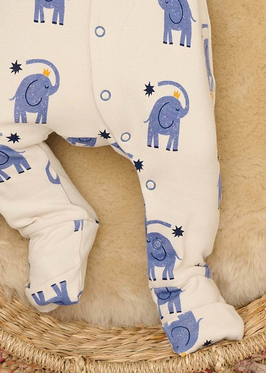 The Bonnie Mob - Elephant print Convertible Foot Sleepsuit - DUSTER