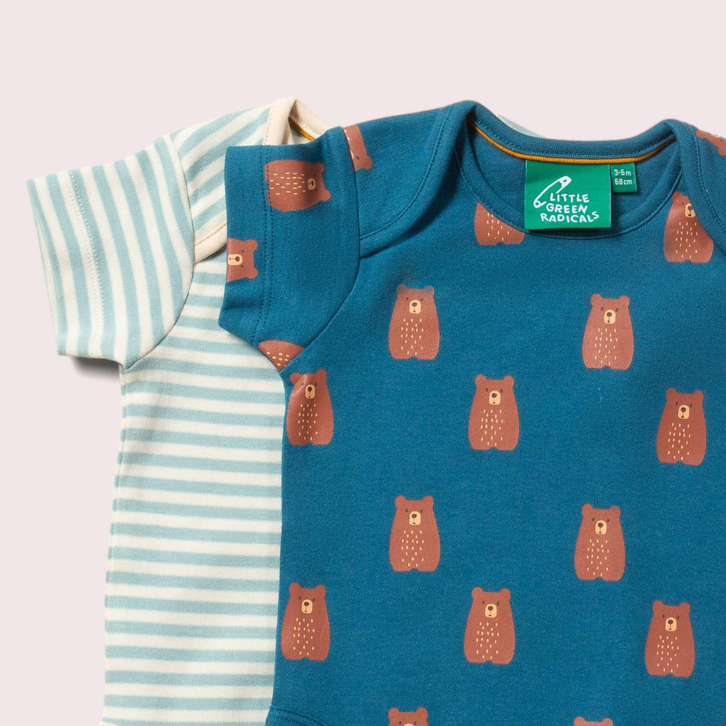 Little Green Radicals Teddy Bears Organic Baby Bodysuit Set 2 Pack