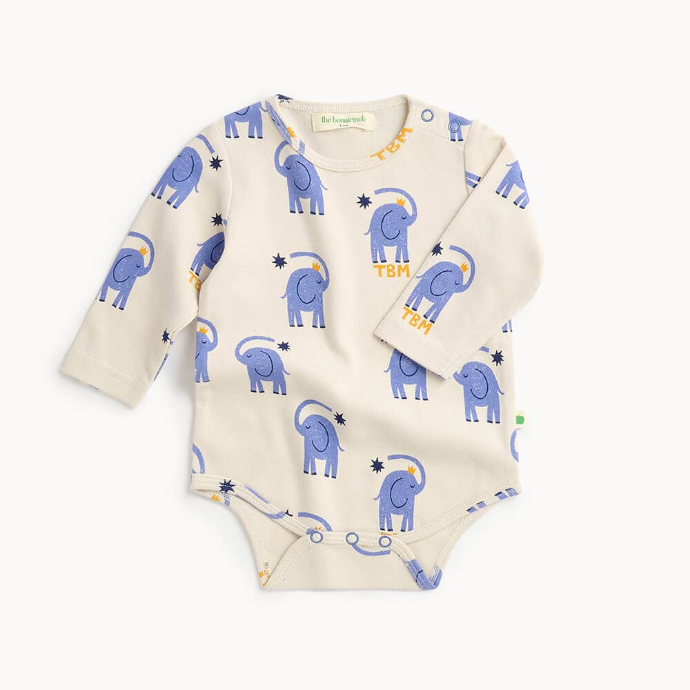 The Bonnie Mob - Elephant Print Organic Cotton Baby Bodysuit - DOODLE
