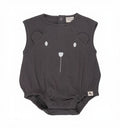 Turtledove London Charcoal Bear Character Rib Bubble Romper