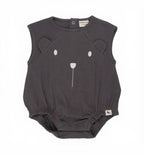 Turtledove London Charcoal Bear Character Rib Bubble Romper
