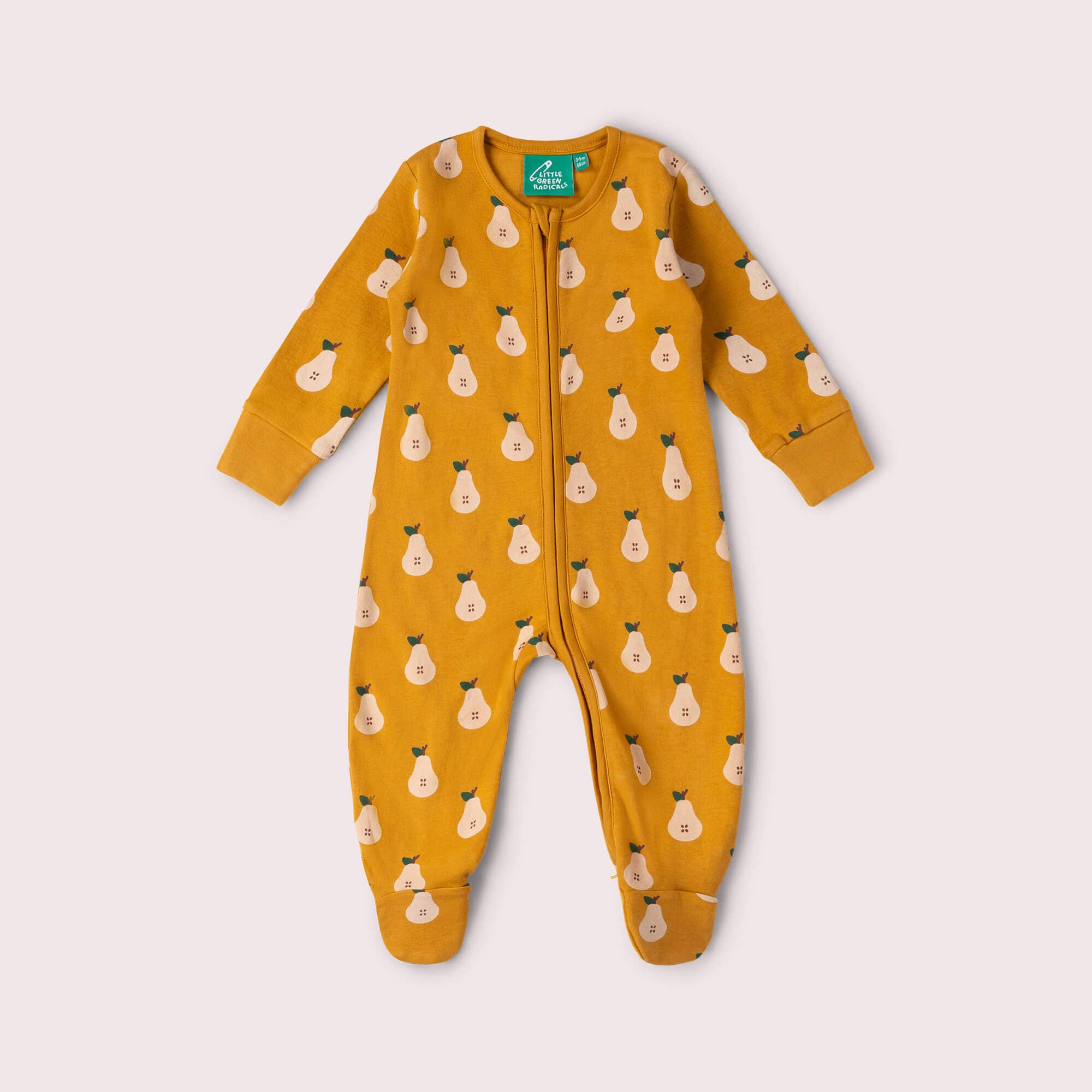 Little Green Radicals Summer Pears Zip Organic Babygrow