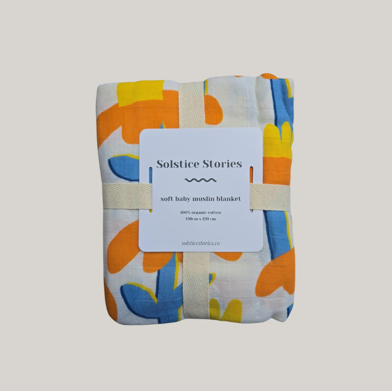 Solstice Stories Large Organic Cotton Muslin Swaddle Blanket - Sunflowers
