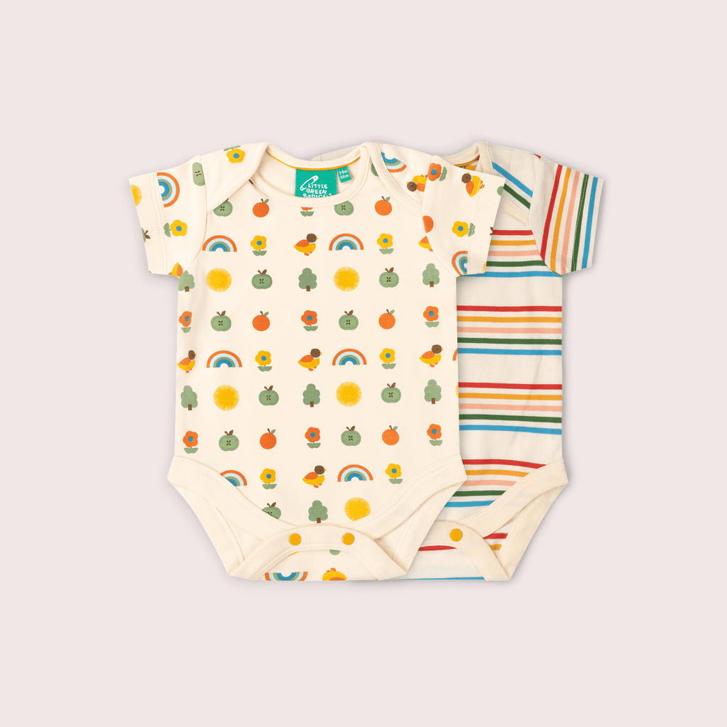 Little Green Radicals Vintage Rainbows Organic Baby Bodysuit 2 Pack