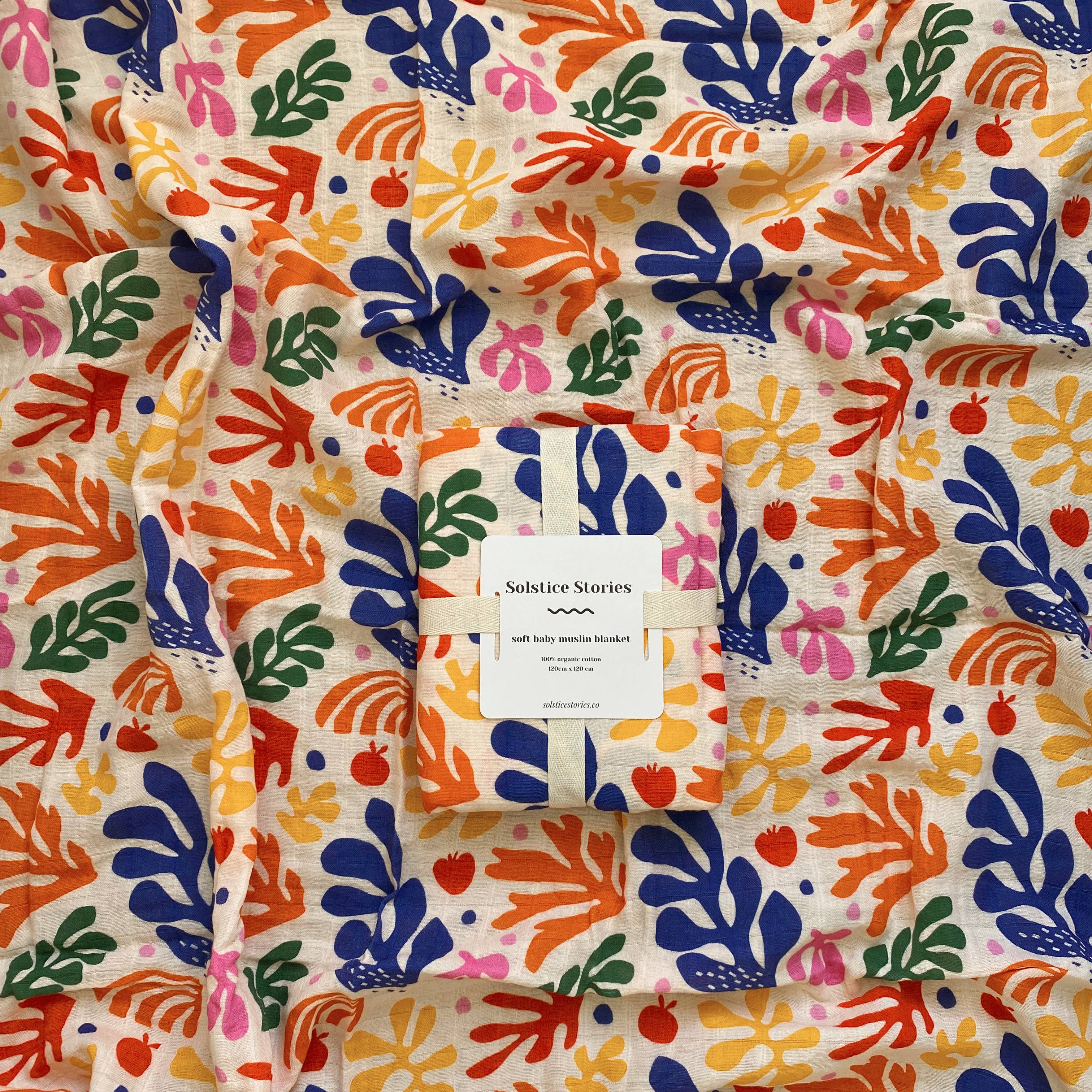 Solstice Stories Large Organic Cotton Muslin Swaddle Blanket - Matisse Print