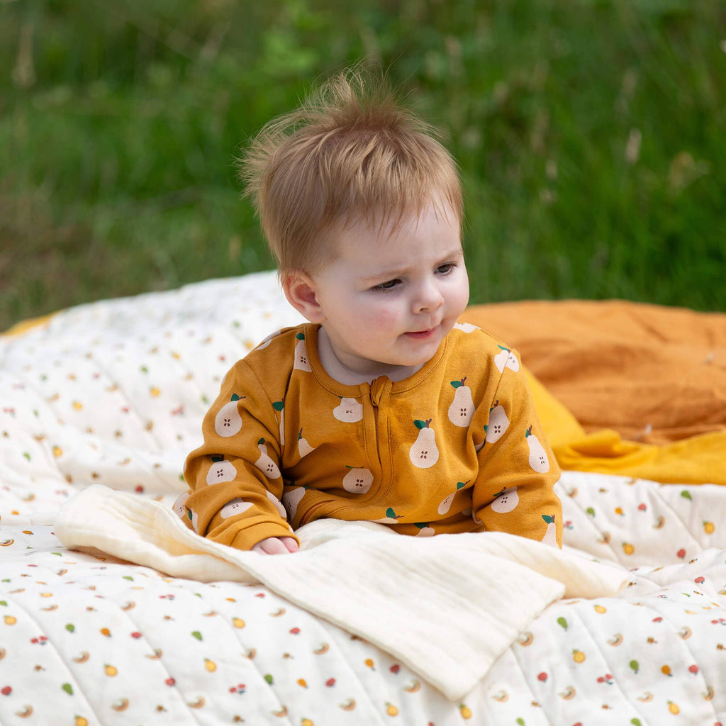 Little Green Radicals Summer Pears Zip Organic Babygrow