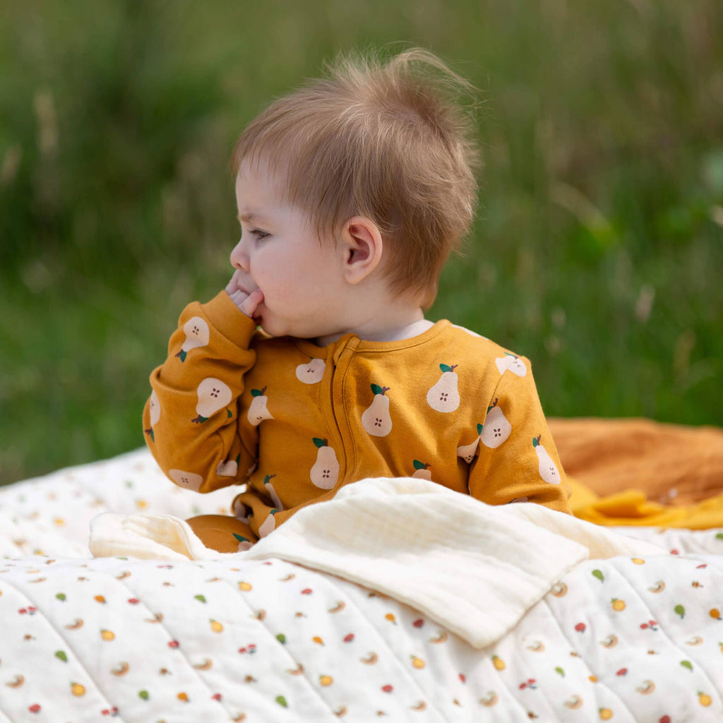 Little Green Radicals Summer Pears Zip Organic Babygrow