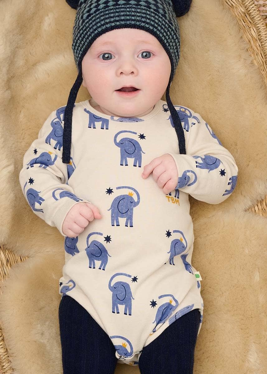 The Bonnie Mob - Elephant Print Organic Cotton Baby Bodysuit - DOODLE