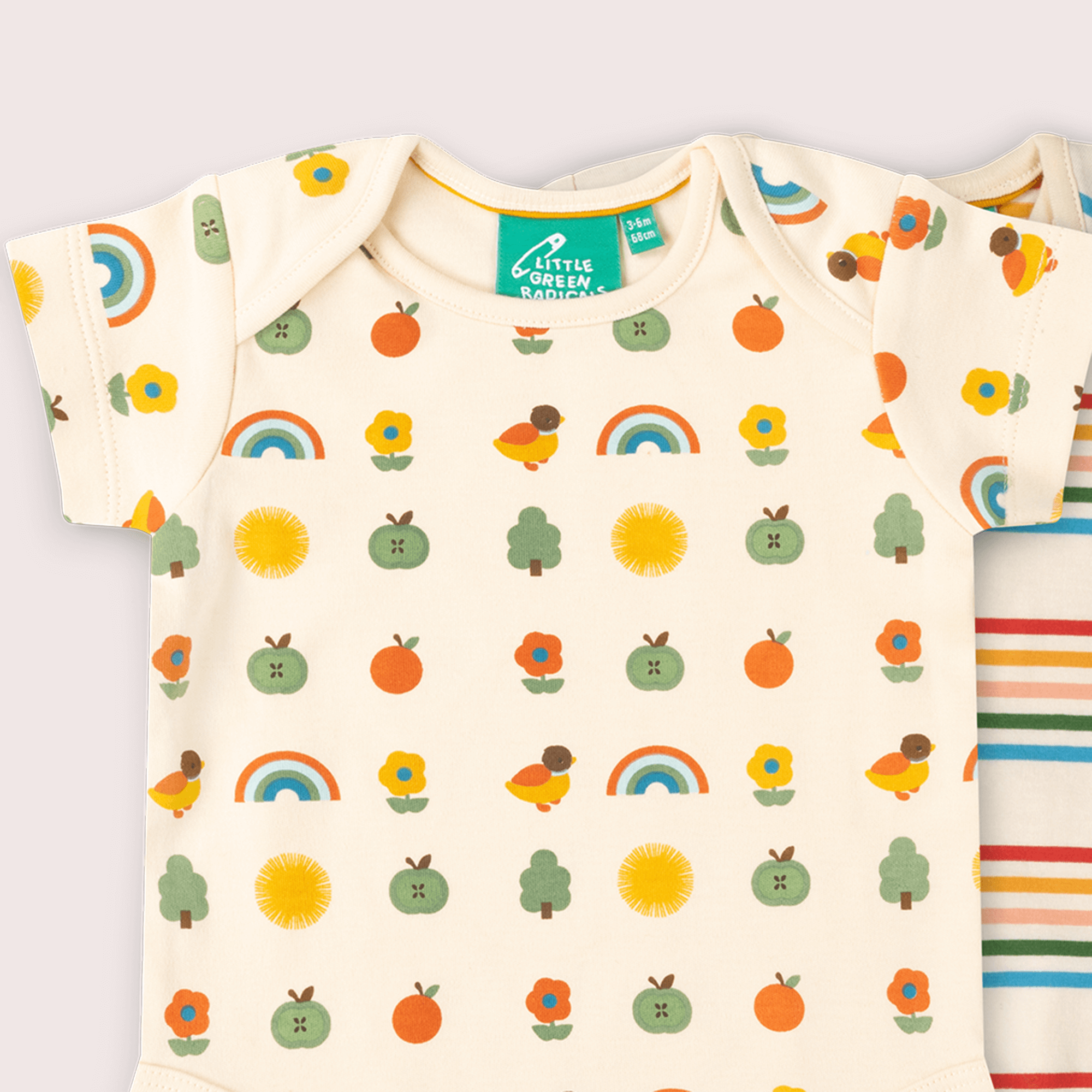Little Green Radicals Vintage Rainbows Organic Baby Bodysuit 2 Pack