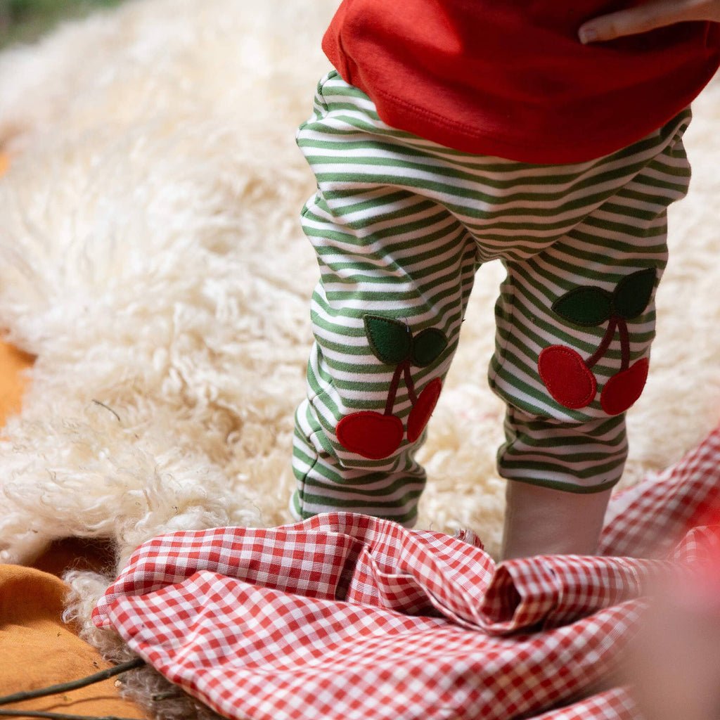 Little Green Radicals Cherry Knee Patch Striped Joggers