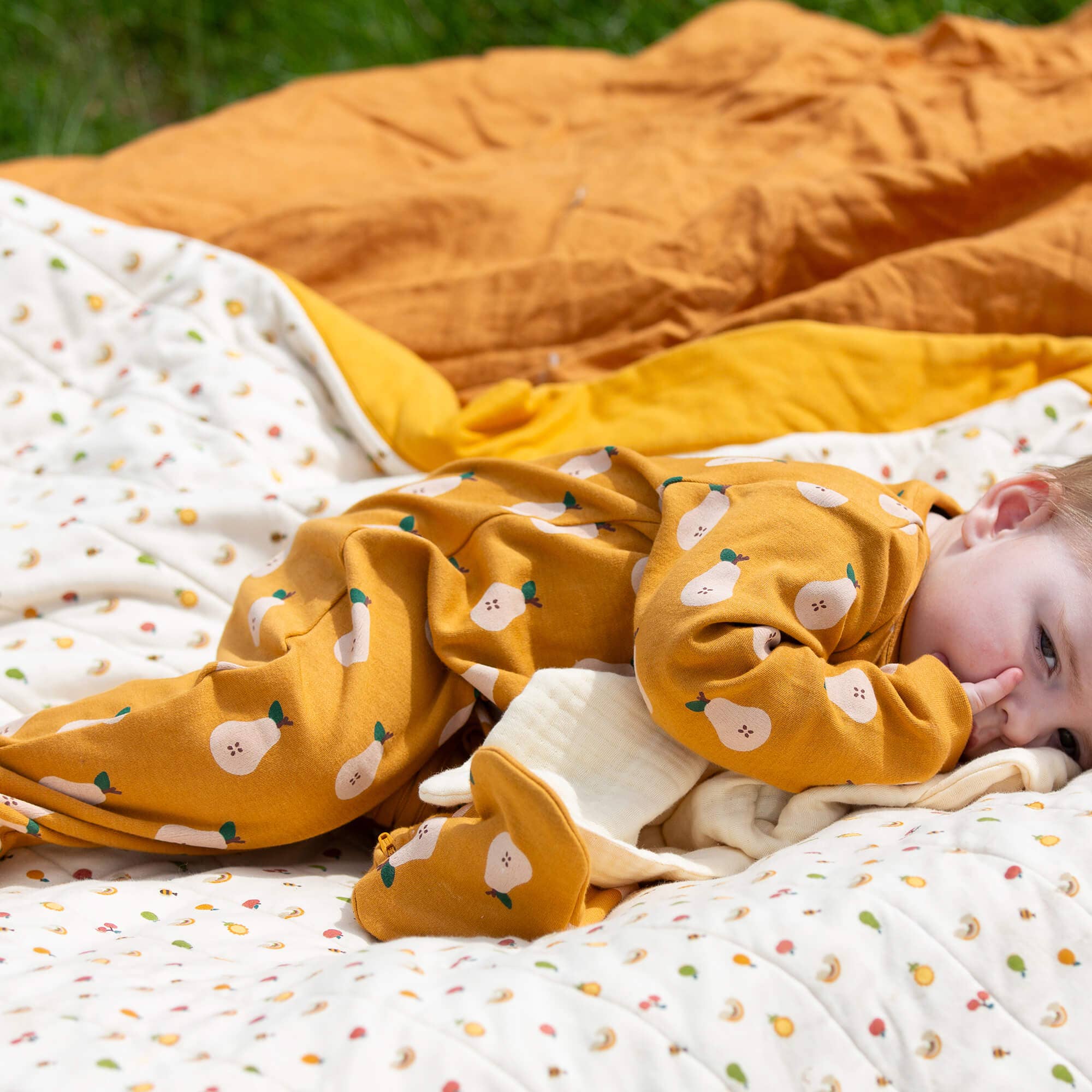 Little Green Radicals Summer Pears Zip Organic Babygrow
